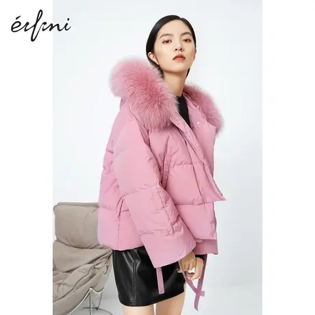 伊芙丽羽绒服女秋冬商场同款新品保暖大毛领连帽外套1BA780731商品大图