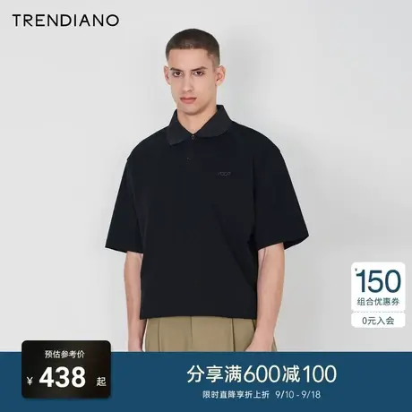 TRENDIANO官方2023新款夏季金属小标肌理感宽松短袖Polo衫男商品大图
