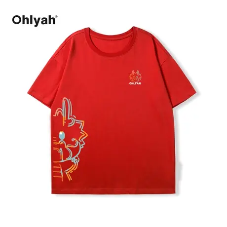 Ohlyah品牌2023龙年本命年衣新年红色短袖T恤女新款宽松大码女装商品大图