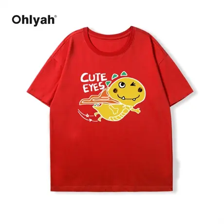 Ohlyah品牌2024龙年本命年红色T恤女新年短袖纯棉新款无性别体恤商品大图