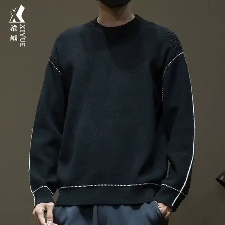 希越12针美式针织毛衣男2024春季新款保暖宽松大码男士圆领打底衫图片