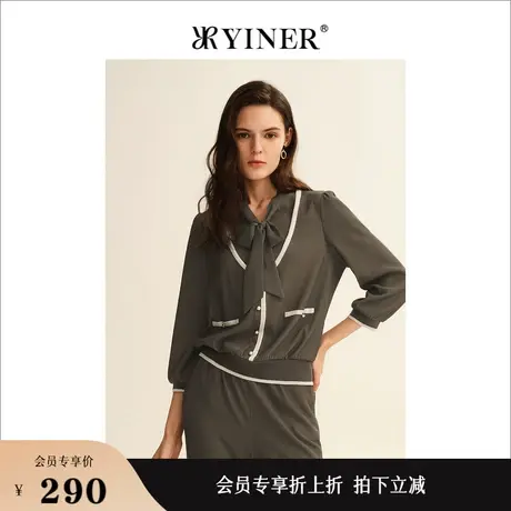 YINER音儿线上专选女装秋季设计感上衣蝴蝶结长袖衬衫商品大图