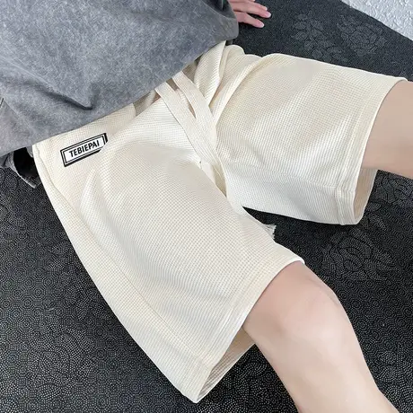 华夫格短裤男夏季编织抽绳潮牌篮球运动中裤ins宽松休闲五分裤子商品大图