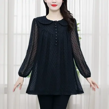 2024春装新款上衣长袖雪纺衫女大码遮肚子显瘦洋气中年妈妈装减龄商品大图