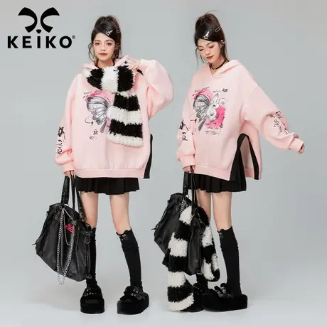 KEIKO 慵懒风印花连帽卫衣女加绒加厚多巴胺春季穿搭oversize外套商品大图