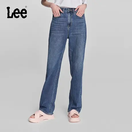 Lee商场同款24早春新品宽松直筒中蓝色女阔腿牛仔裤LWB007783100图片