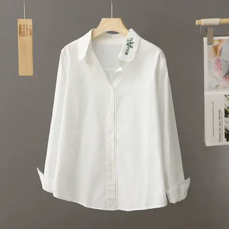 白色衬衫女上衣春秋2024新款设计感小众休闲宽松叠穿白衬衣打底衫图片