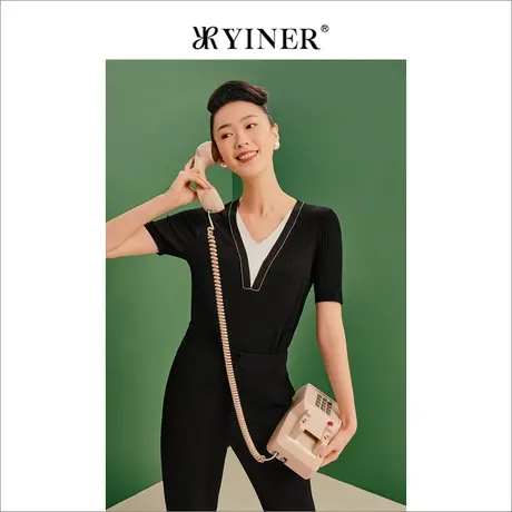 【1996系列】YINER音儿女装夏季雅致V领桑蚕丝针织衫套头上衣商品大图