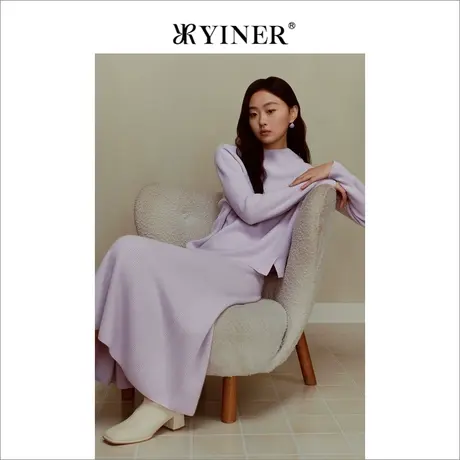 【裸感羊绒】YINER音儿冬季女装绵羊毛A字过膝半身裙商品大图