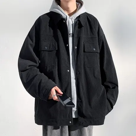 灯芯绒外套男款春秋季美式宽松休闲翻领上衣男士潮牌痞帅工装夹克商品大图