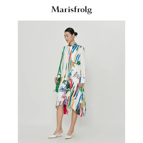 【花稿印花系列】玛丝菲尔连衣裙春季新款铜氨丝长袖衬衫连衣裙图片