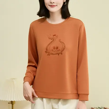 圆领卫衣女春秋2024龙年新款时尚图案棉质上衣套头衫春装百搭长袖商品大图