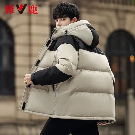 雅鹿羽绒服男短款连帽冬季连帽2024新款加厚户外拼色面包服外套潮商品大图