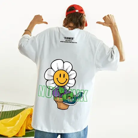 Nuthink欧美潮流chic短袖T恤男夏季oversize美潮半截袖情侣装上衣商品大图