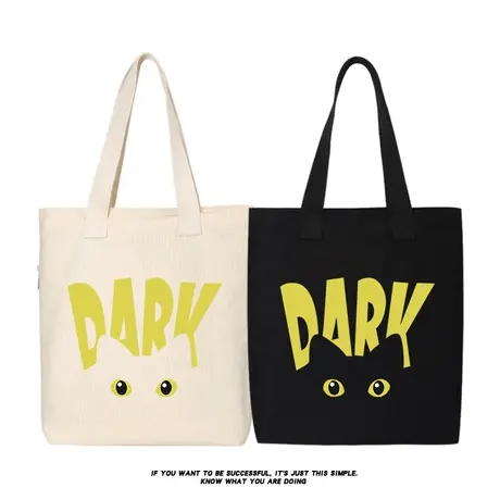 秀洛dark猫卡通动漫帆布包学生手提袋单肩包手拎斜跨黑色书包上课商品大图