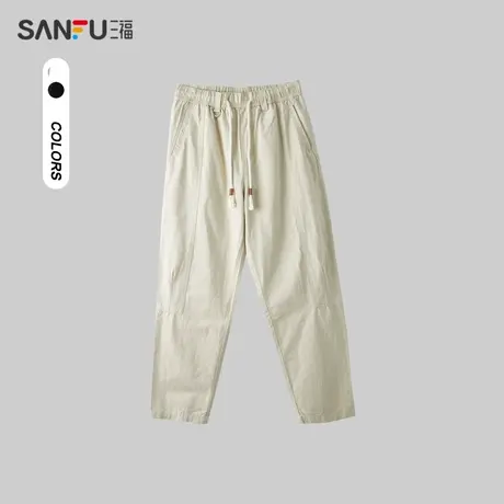 三福2024夏季男士分割设计宽松休闲裤 运动风橡筋腰长裤483255商品大图