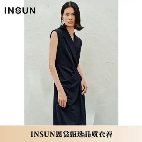 INSUN恩裳夏季不对称褶皱微宽肩西装连衣裙图片
