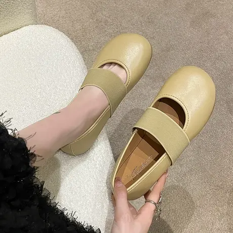 红色玛丽珍女鞋2024春秋新款软圆头浅口平底一脚蹬晚风单鞋舞蹈鞋图片