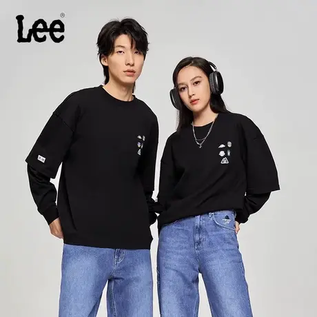 Lee23早秋新品男女同款假两件长袖T恤卫衣LUT006225101-K11000图片