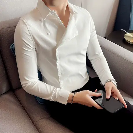 高端长袖衬衫秋冬季男装潮流时尚上衣网红韩版个性痞帅加厚衬衣男商品大图