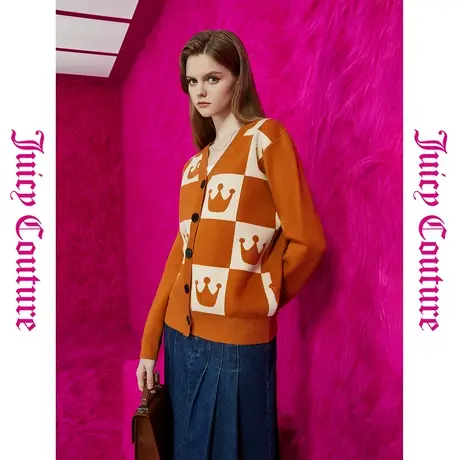 Juicy Couture橘滋初秋冬新款经典皇冠纽扣大格纹提花外套图片