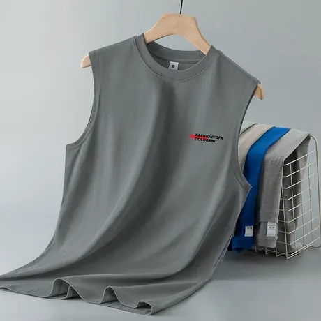 重磅纯棉背心男夏季健身篮球运动坎肩液氨长绒棉跨栏宽肩无袖t恤商品大图