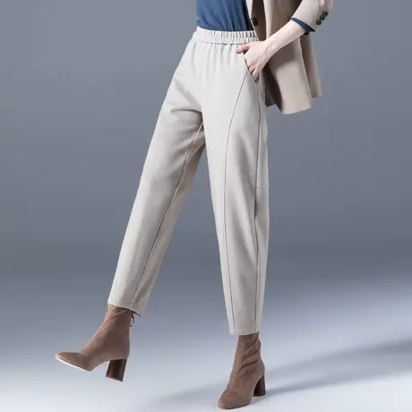 冬季裤子女秋冬毛呢裤女哈伦裤2023新款女裤老爹裤休闲九分萝卜裤图片