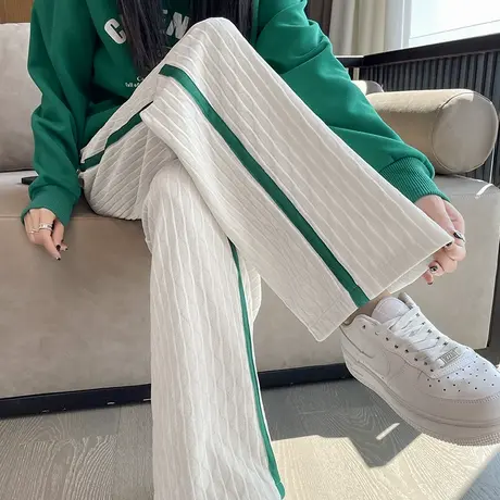 雪尼尔阔腿裤女2023春秋新款高腰垂感直筒宽松压褶条绒休闲拖地裤图片