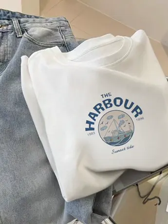 欧货白色仿棉短袖t恤女2023新款夏季小众设计感字母印花体恤上衣商品大图