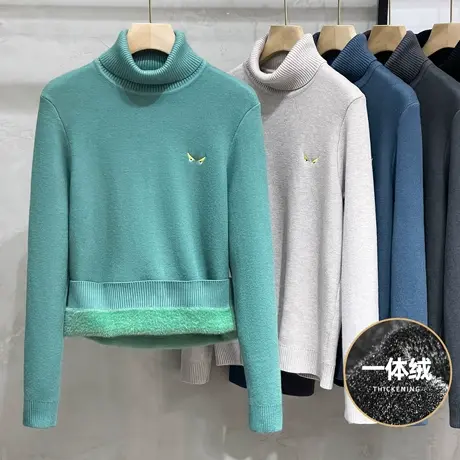 一体绒高领毛衣男秋冬季内搭男士休闲小怪兽修身打底衫针织衫毛衫商品大图