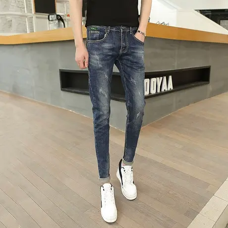 2023秋季新款个性猫爪牛仔裤男修身小脚裤猫须型韩版弹力显瘦长裤商品大图