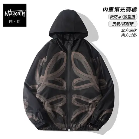 伟臣潮牌大码男装秋冬新品男式夹克外套胖子加肥加大宽松薄棉服商品大图