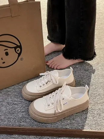 厚底帆布鞋女春秋设计感小众2023新款学生百搭休闲小白鞋子女板鞋商品大图