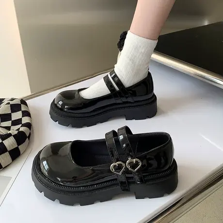 英伦风小皮鞋女夏2023新款厚底粗跟百搭日系jk配裙子法式玛丽珍鞋商品大图