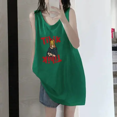 美式纯棉吊带坎肩背心无袖t恤女夏季设计感小众外穿宽松挂脖上衣图片