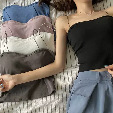 小吊带背心式内衣女带胸垫短款修身抹胸内搭叠穿通勤薄款白色上衣图片