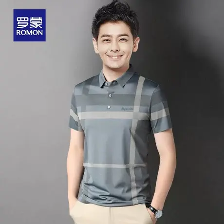 罗蒙男士冰丝短袖T恤夏季薄款青年商务休闲Polo衫条纹带翻领衣服商品大图