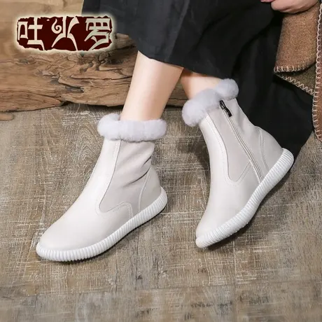 吐火罗女鞋2021冬季新款平底加厚保暖雪地靴女防滑加绒短筒靴子女商品大图