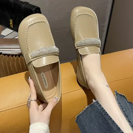 豆豆鞋女2024年新款春秋平底舒适单鞋复古软底温柔一脚蹬妈妈鞋图片
