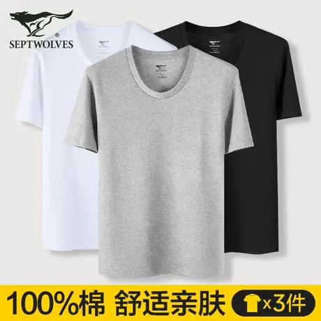 七匹狼男士短袖t恤纯棉春秋打底内衣100%全棉宽松圆领老头衫男款图片
