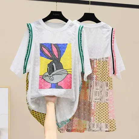 2023韩国假两件T恤 夏韩版宽松显瘦卡通印花欧货慵懒风夏装连衣裙商品大图