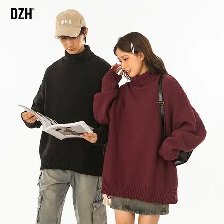 情侣韩系慵懒风高领毛衣男秋冬款高级感2023新款情侣装纯色针织衫商品大图