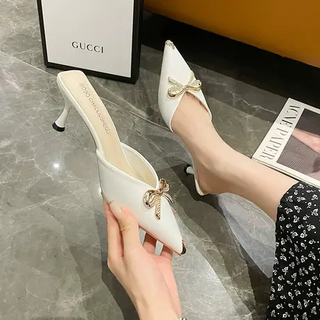 高跟拖鞋女外穿2023新款女士凉鞋气质百搭尖头包头半拖鞋女款凉拖商品大图