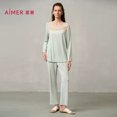 爱慕24AW简韵睡衣女秋冬莫代尔长袖长裤分身家居套装AM46A031商品大图