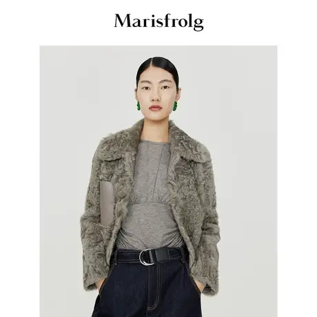 【羊皮毛一体】玛丝菲尔冬季新款灰色箱型截短绒面皮草图片