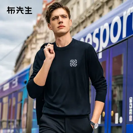 MrBu布先生澳洲纯羊毛T恤春季时尚绣花舒适羊毛衫男款PT15552图片