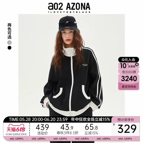 a02春季2025新款运动宽松版针织通勤风立领黑色时尚潮牌女士外套图片