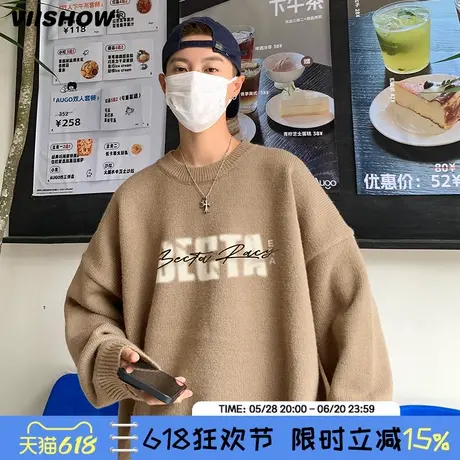 VIISHOW毛衣男秋冬季美式潮牌宽松圆领套头针织衫慵懒风线衣外套图片
