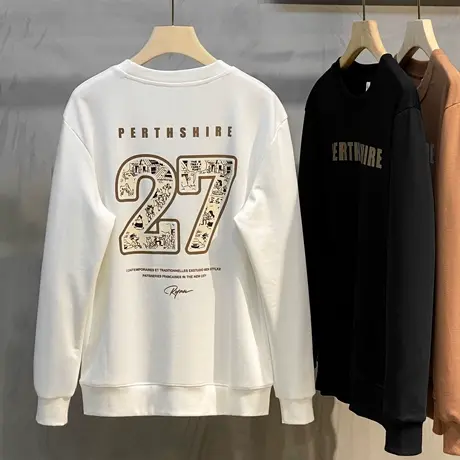 2023新款圆领卫衣男秋季韩版潮流ins印花长袖t恤男士日系复古上衣商品大图