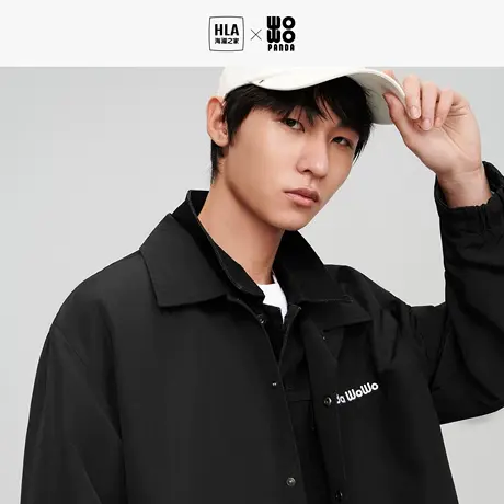 【翻领】HLA/海澜之家panda wowo熊猫时尚夹克秋工装刺绣黑外套男图片